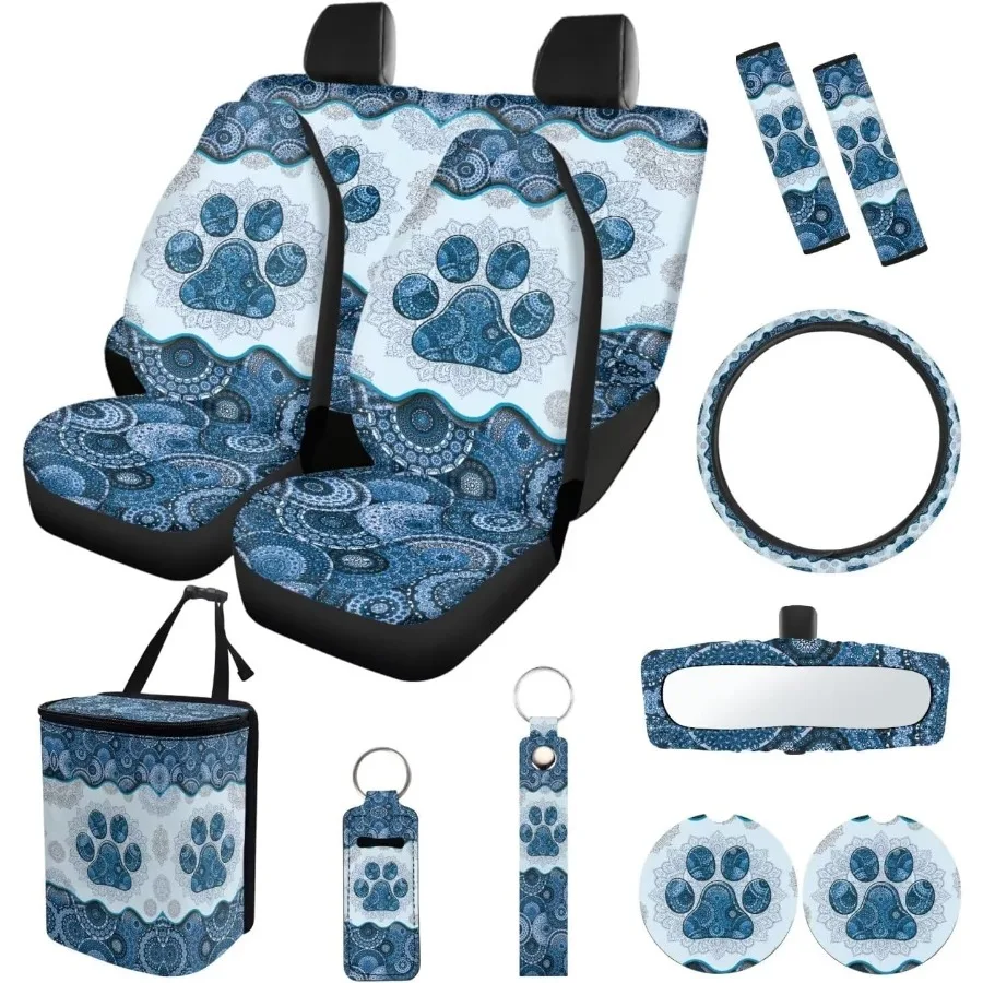 

Boho Mandala Dog Paw Print Набор автомобильных аксессуаров из 13 предметов с универсальной посадкой В комплект входят 4 чехлы на автомобильные сиденья 1 чехол на руль 1 Т