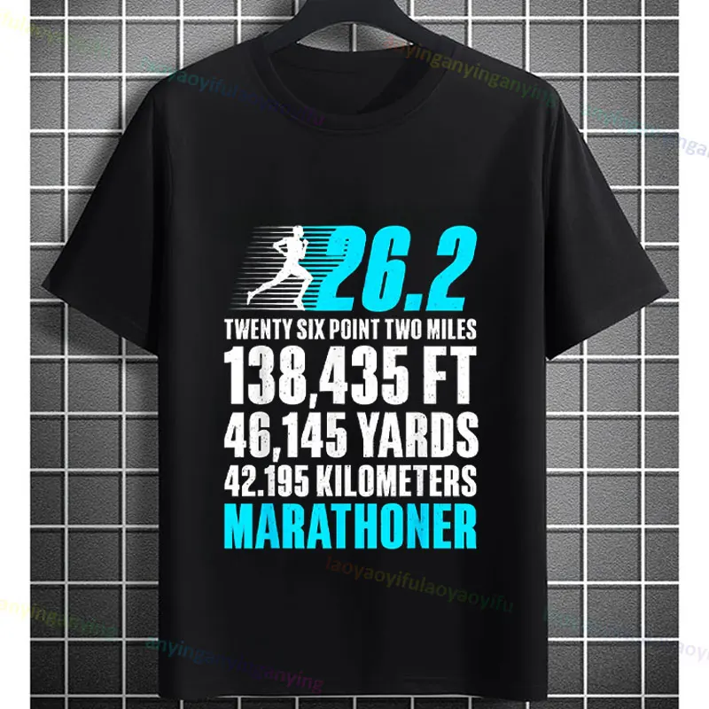 Women's Funny 26.2 Marathon Runner Graphic T-shirt Pure Cotton Short Sleeve Casual Sport Tshirt for Long Distance Running