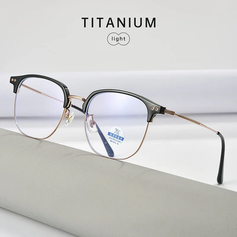 

51-19-145 Half Titanium Glasses Rim Anti-Blue Light Eyebrow Frame Men Women Similar Glasses Optical Prescription Customization