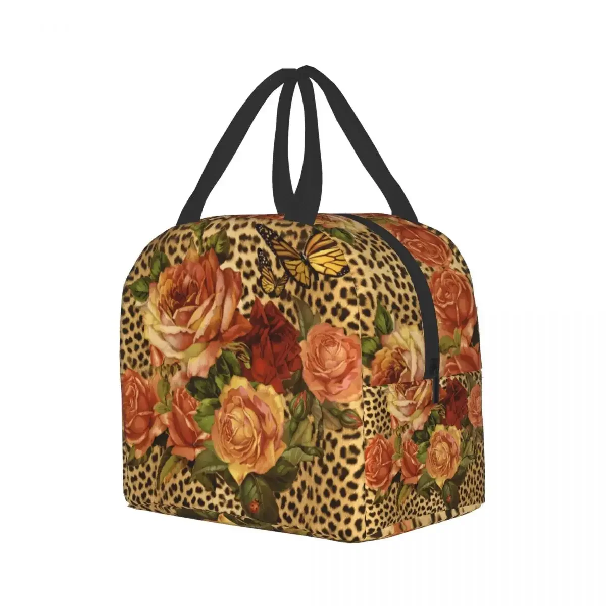 Leopard Rose Victorian Butterfly Floral Insulated Lunch Bag for Women Flower Insect Lover Hot Cold Lunch Tote Office Work School