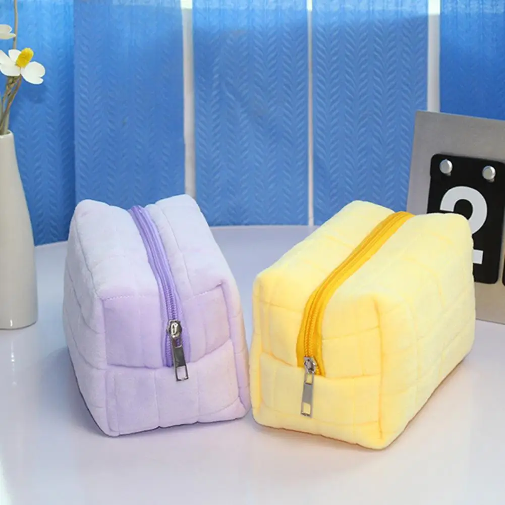 Cosmetic Bag  Travel Make Up Toiletry Bag Washing Pouch for Trip Multifunctional Soft Plush Fluffy Large Capacity Zipper Closure