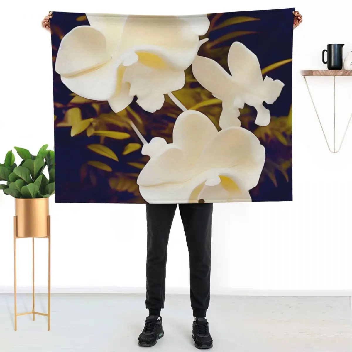 Creamy Sculpted Orchids Throw Blanket Lightweight Warm Blanket for Travel Camping
