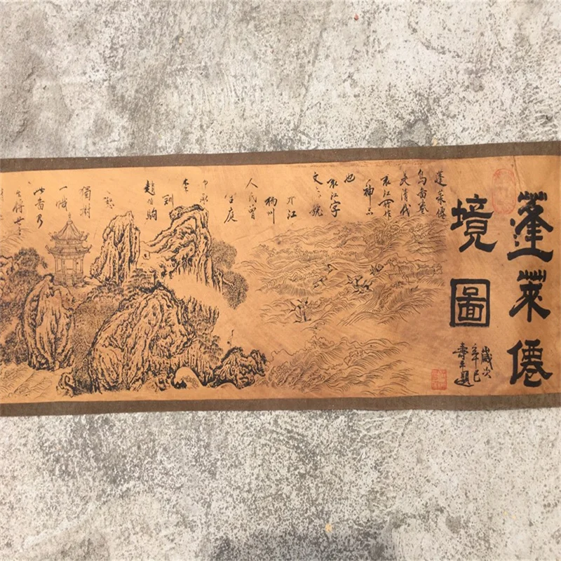 

Chinese Old Long Scroll Calligraphy Painting Mural Portrait of Penglai fairyland scroll picture Traditional Art Decor