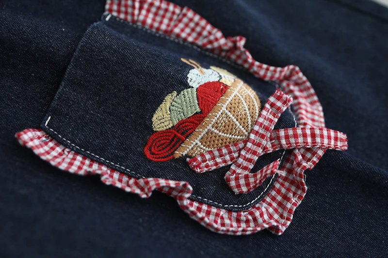 اليابانية الحلو موري فتاة خمر القوس منقوشة التطريز المرقعة الدنيم السراويل النساء الربيع مرونة الخصر جينز مستقيم غير رسمي