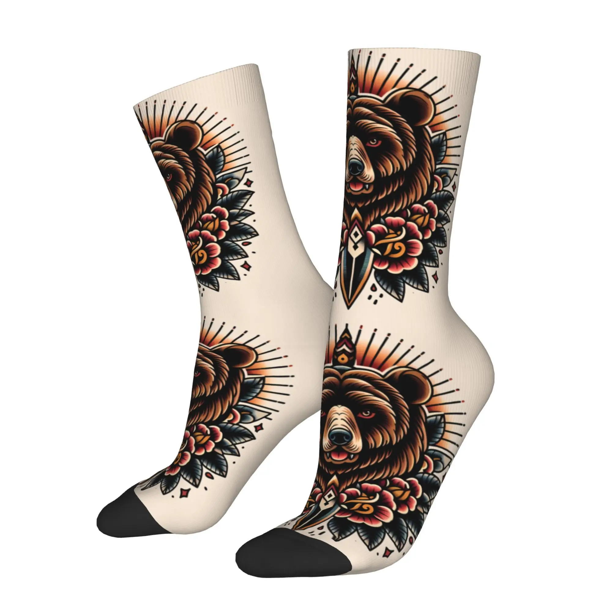 

American Traditional Tattoo Beer Sock Printed Man Polyester Fashion