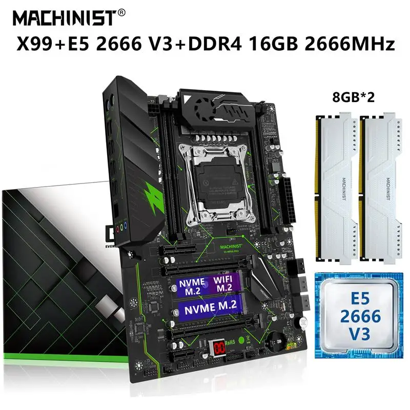 

New MACHINIST X99 Kit Motherboard LGA 2011-3 Set With Xeon E5 2666 V3 CPU 16GB=2*8G DDR4 2666Mhz RAM Four-channel NVME M.2 MR9A