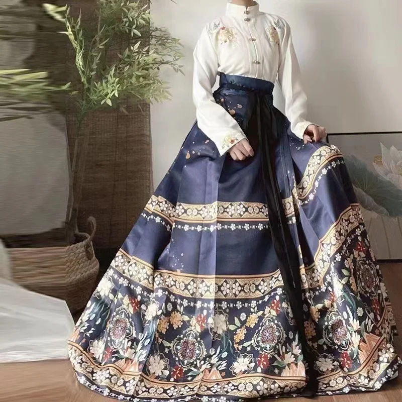 Original Chinese Hanfu Dress Set Women Ancient Ming Dynsaty Blouse Vintage Spring Autumn Mamianqun Cosplay Event Party Han Fu