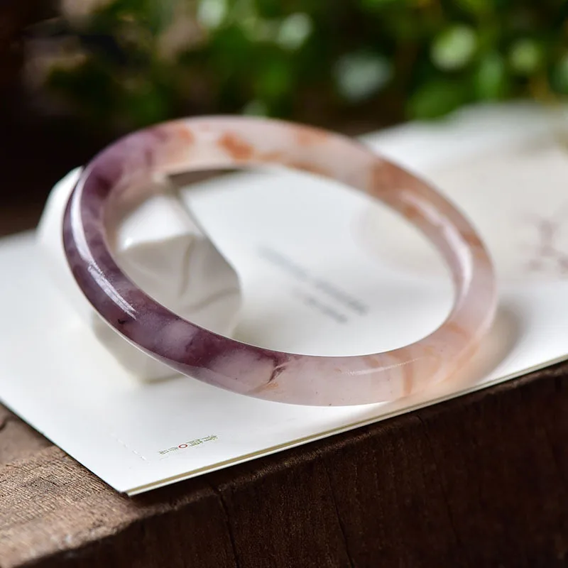 Natural Violet Hand Carved Thin Round Jade Bracelet Fashion Boutique Jewelry Smoke Purple Women's Bangle