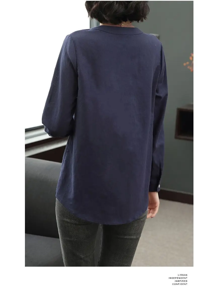 Cotton and Linen Shirt Women\'s Long Sleeved Loose Fit 2024 New Spring Outfit Stand Up Collar Fashionable Casual Linen Tops