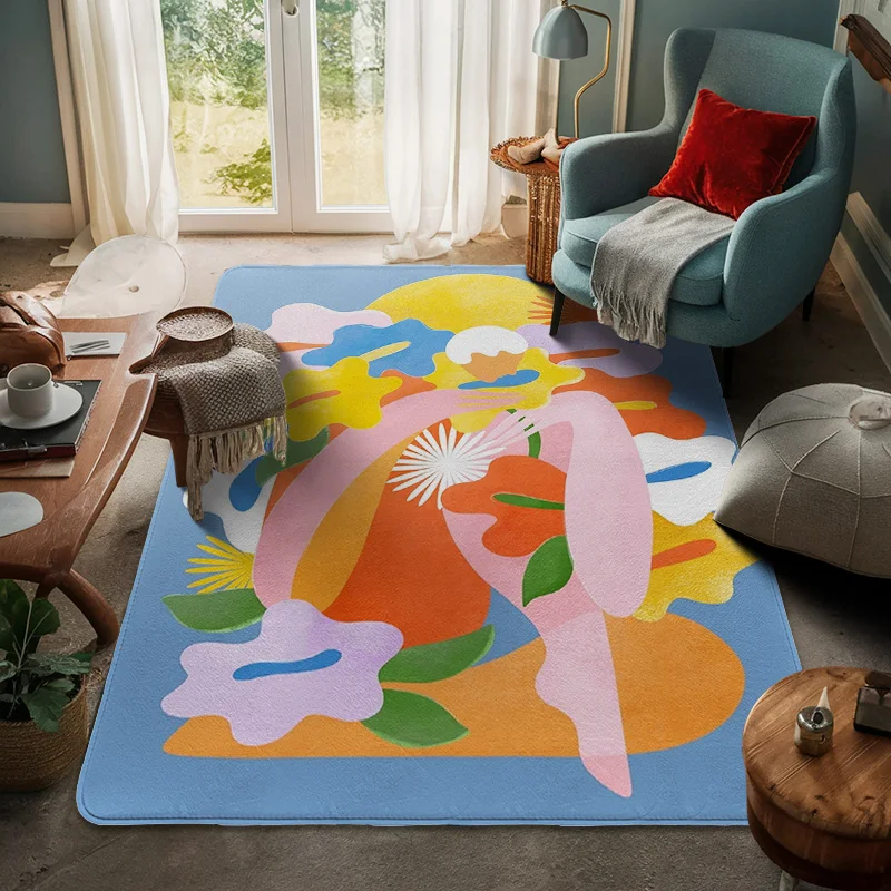 

Coffee shop abstract plant large floor mat Morandi color non-slip door mat living room entrance mat kitchen rug