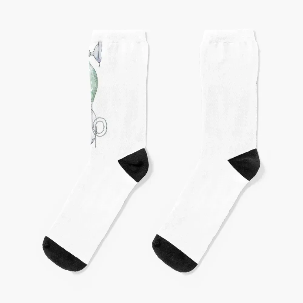 Watercolor hand drawn sketch illustration of Manual ventilator for mechanical ventilation Socks with print Socks Ladies Men's