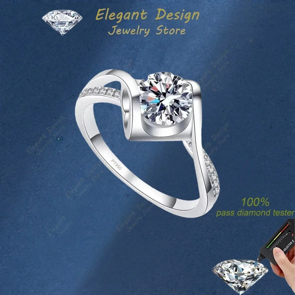 Women PT950 Platinum Moissanite 1CT Rings Girl Angel's Kiss Micro inlaid Diamond Ring Engagement Fine Jewelry Wedding Band