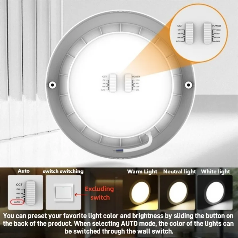 New Ultra-thin LED Ceiling Light CCT Button Dimming 3 Colors Panel Light Kitchen Bedroom Bathroom Highlight Round Ceiling Lamp