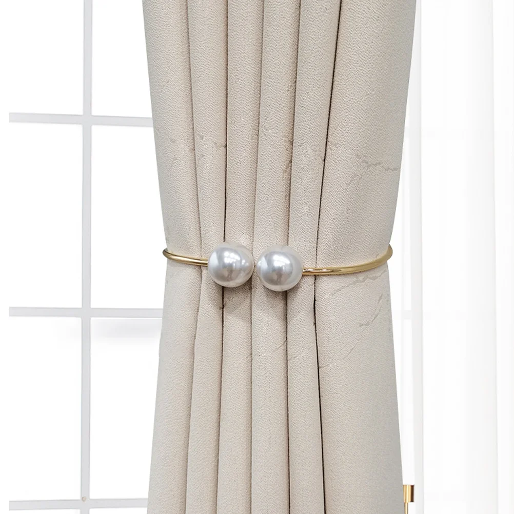 

2Pcs Elegant Pearl Curtain Tiebacks Alloy Decorative Clips Home Window Drapery Holdbacks Chic Curtain Buckles Accessories