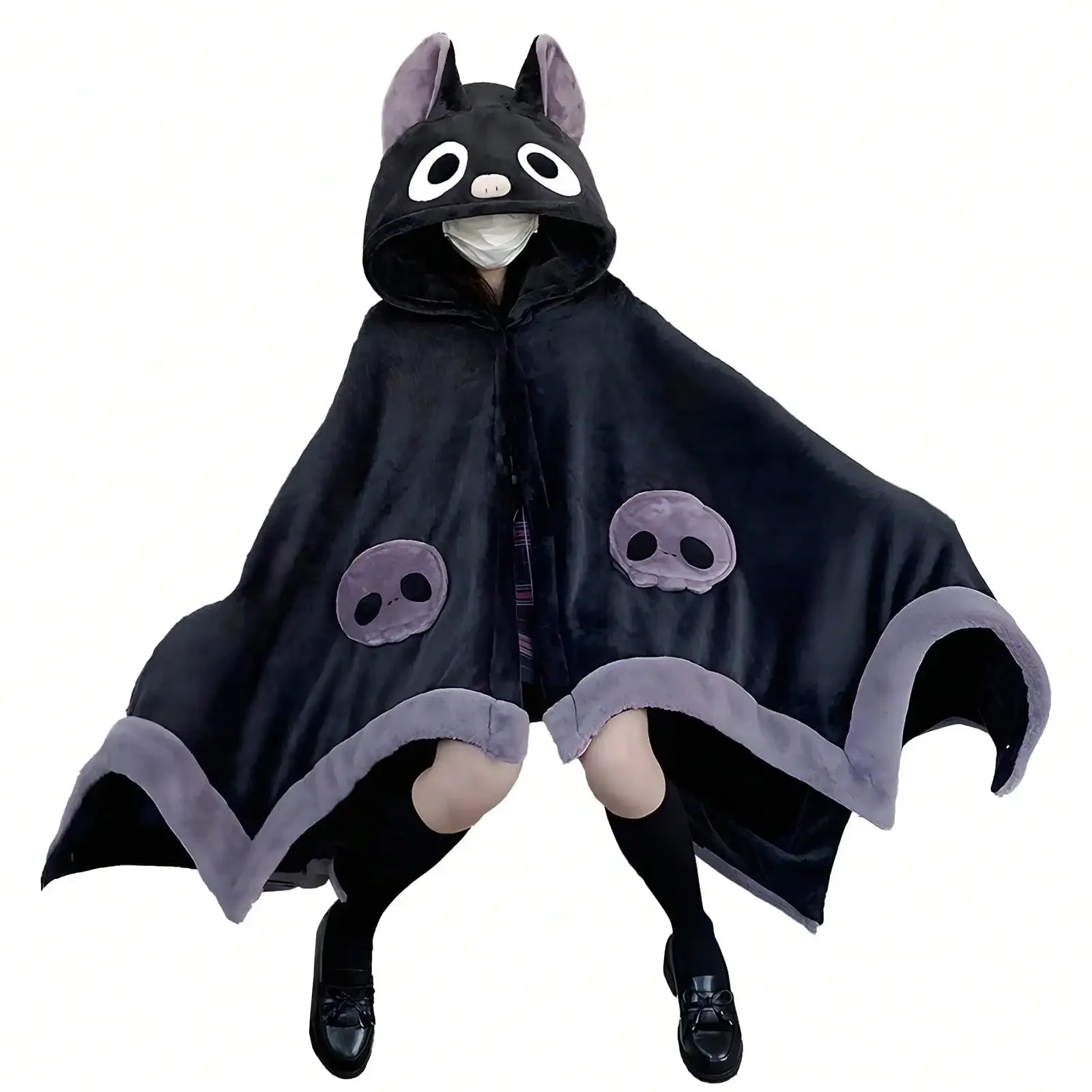 

Cute Blanket Hoodie Free Size For Adults Devil Bat Hooded Blanket Soft Shera HoodieWomen Throw Cloak WVrap With Demon Wings For Men, A