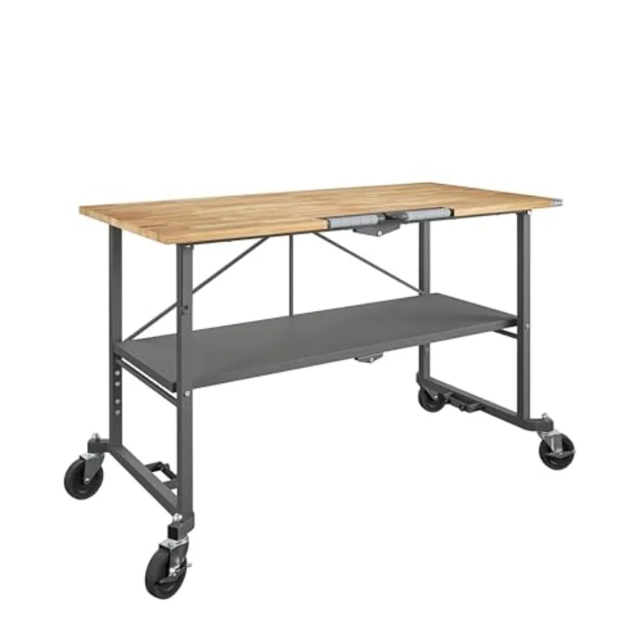 

SmartFold Butcher Block Portable Workbench/Folding Utility Table Gray Steel Frame