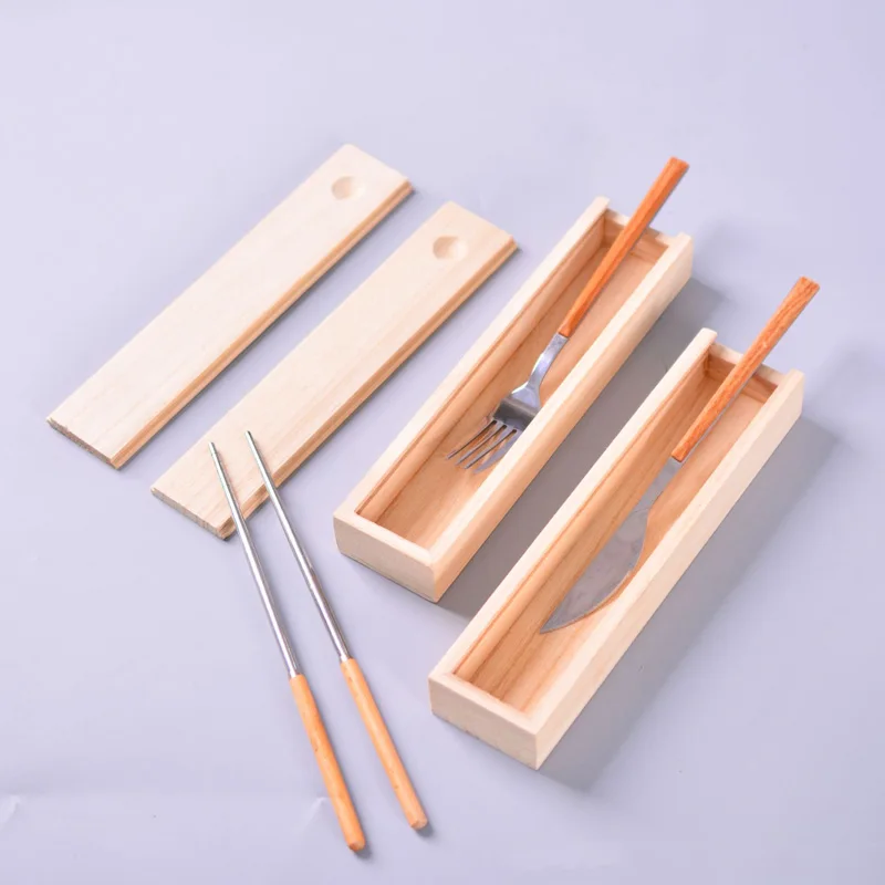 

100Pcs/Lot Wooden Chopstick Knife Fork Set Box Nonslip Chopstick Storage Case Portable Travel Chopstick Case Tableware Set Box