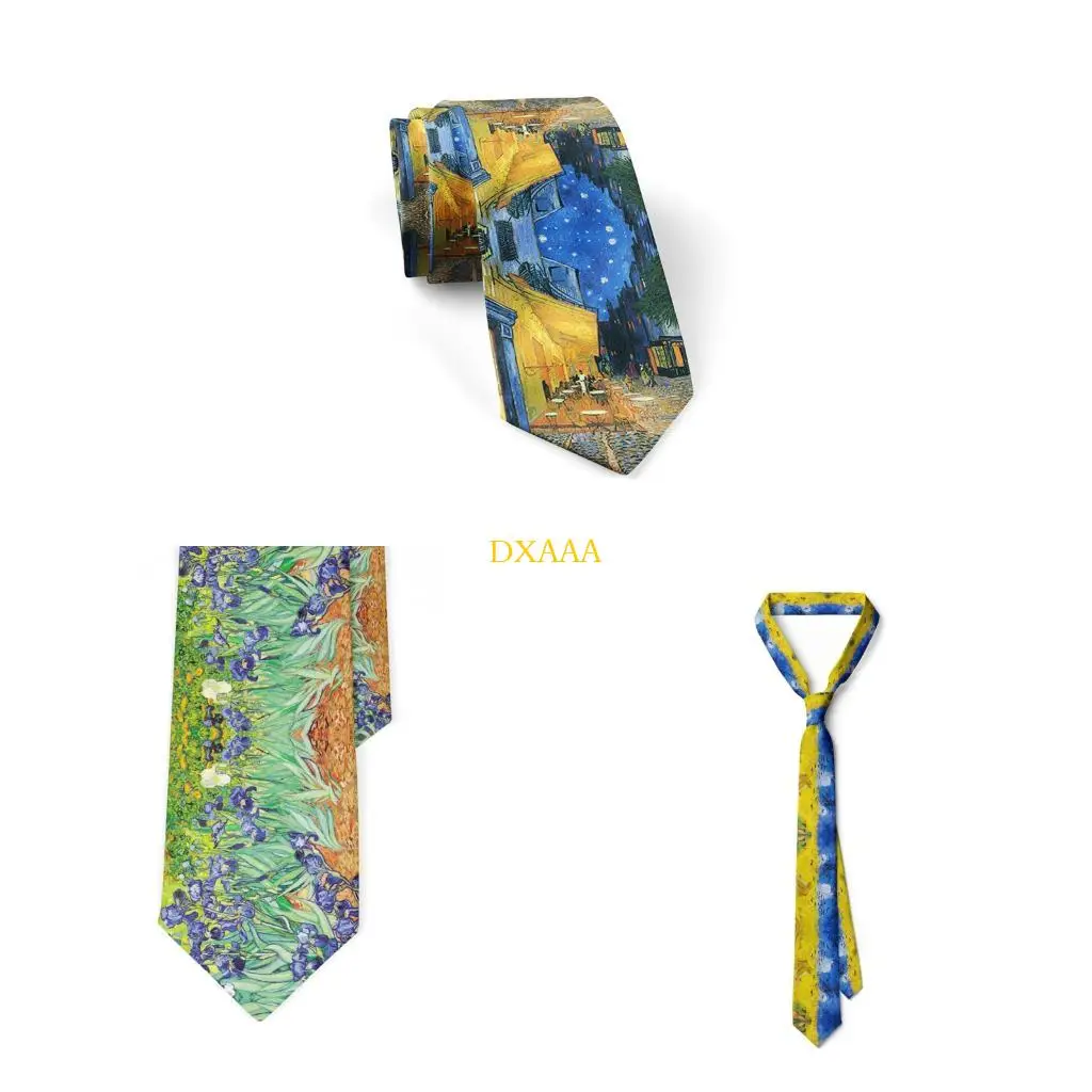 DXAA Vintage 8cm Wide Necktie With Artistic Oil Painting Pattern Lightweight Durable Fabric 13 Color Option