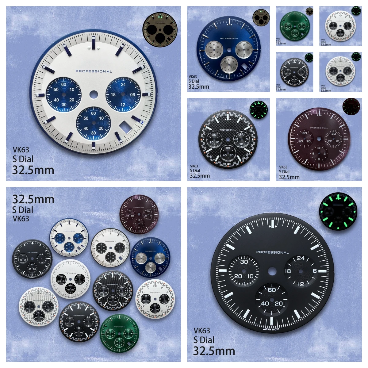 

32.5mm S Logo Matte Dial Fit VK63 Movement Green Luminous Speed High-Quality Dial Watch Modification Accessories