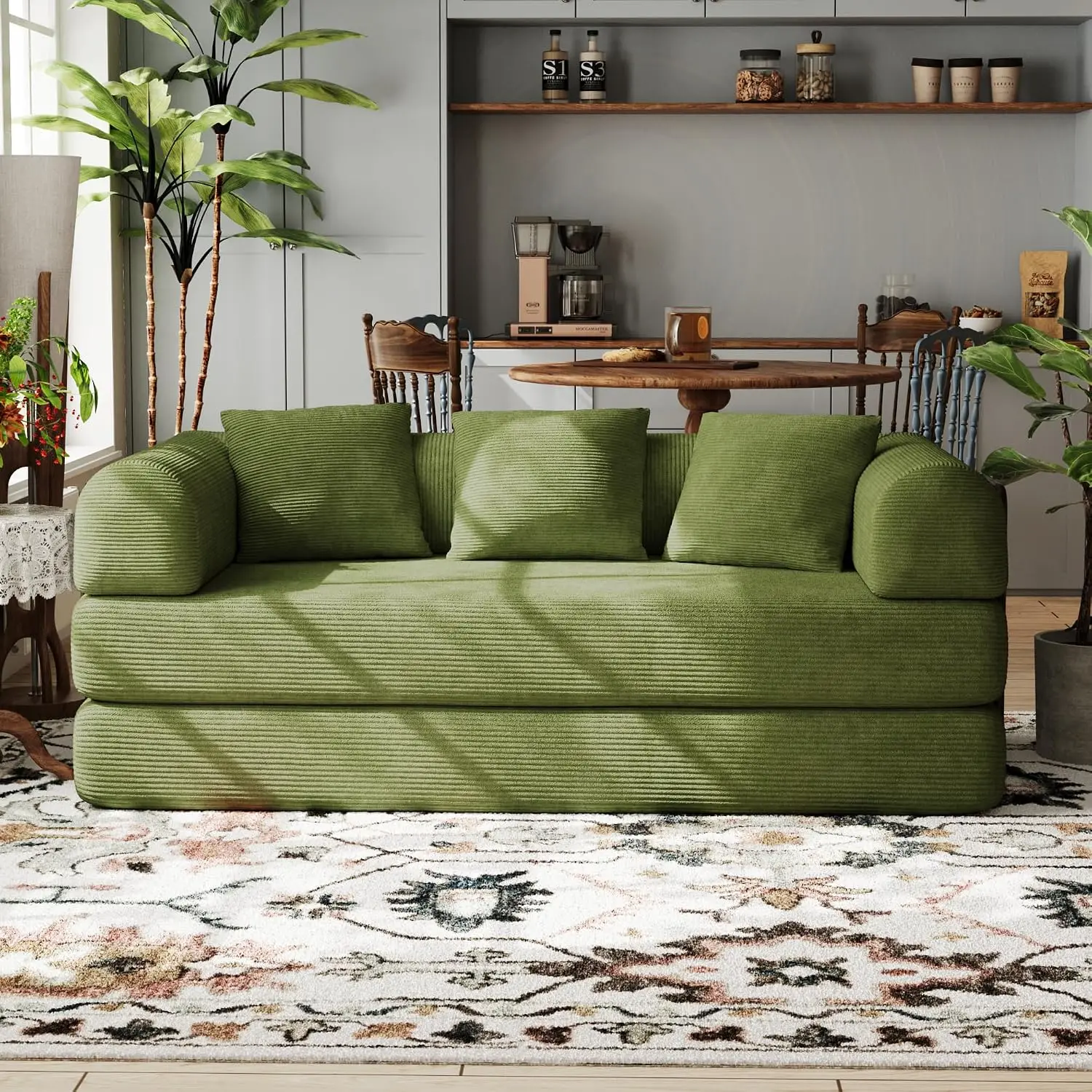 80” Convertible Sofa Bed, Corduroy Foldable Boneless Modular Sleeper Couch Bed, Folding Memory Foam Compressed Sofa, Customized