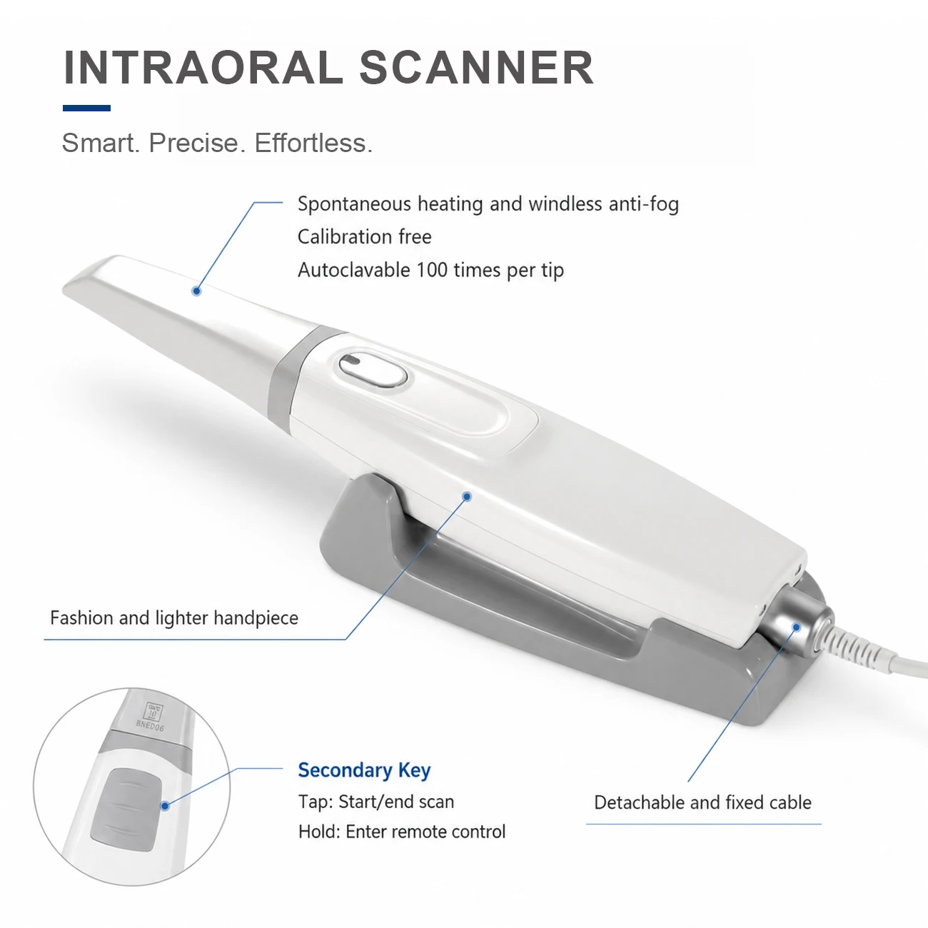 New Dental Intra-oral Scanner 3D Real-time Display AI Scanning Software Fast Precise 0-15mm Scan Distance +4 Tips