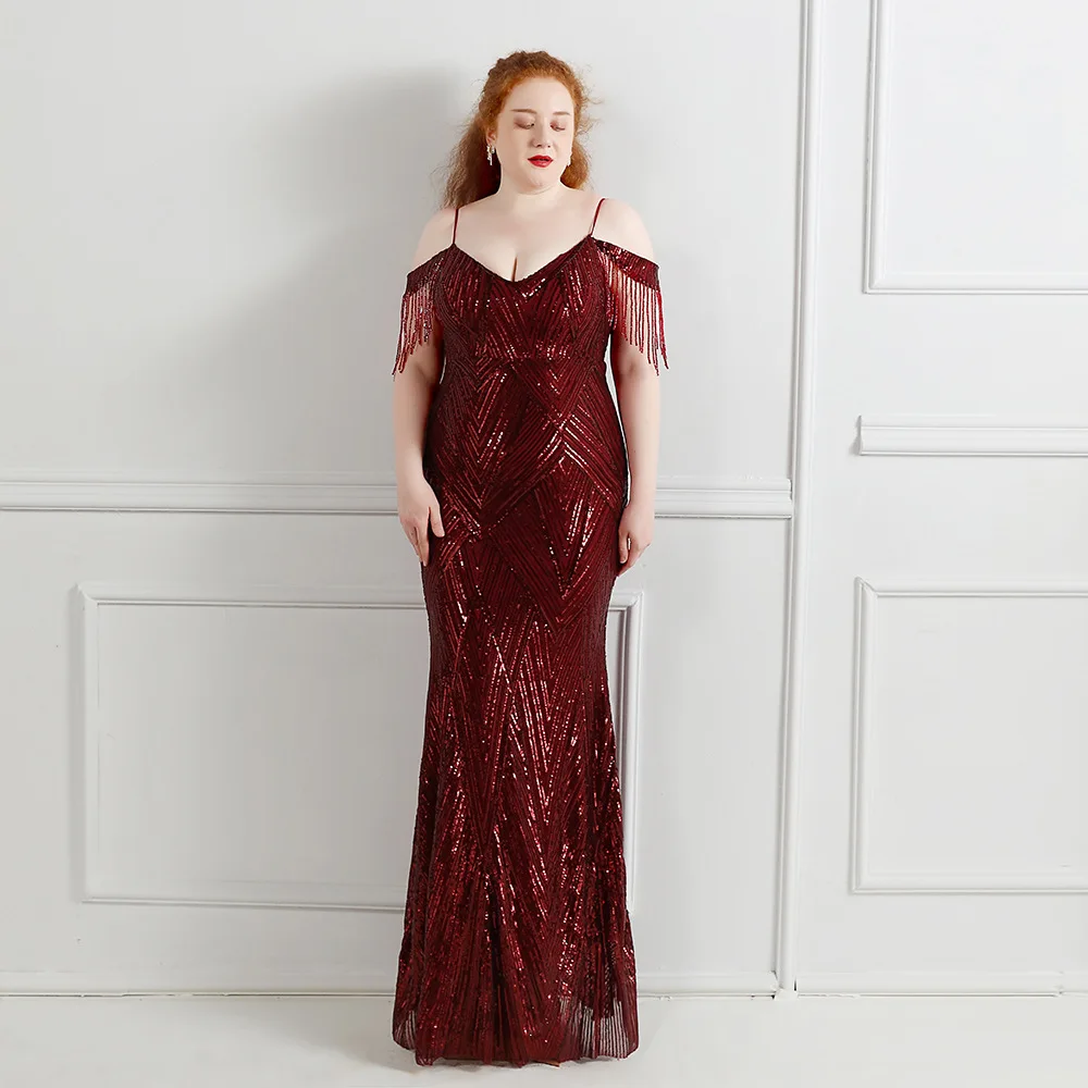 Plus Size Mermaid Evening Dress Sexy Strap Fashion Sequins Beading Robe De Mariée Formal Red Carpet Pageant Party Prom Gown