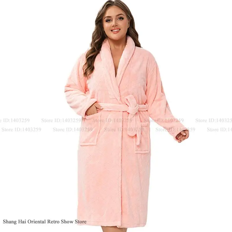 Plus Size Thick Coral Fleece Sleepwear Robe Winter Women Nightgown Kimono Bath Gown Loose Flannel Nightdress Home Wear Pajama