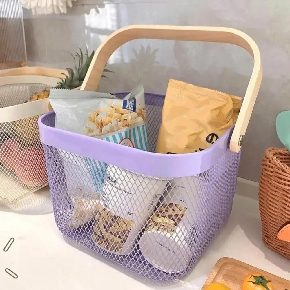 

Metal Storage Basket with Handles Picnic Camping Practical Organizer Box Multifunctional Household Shato Portable Snack Basket