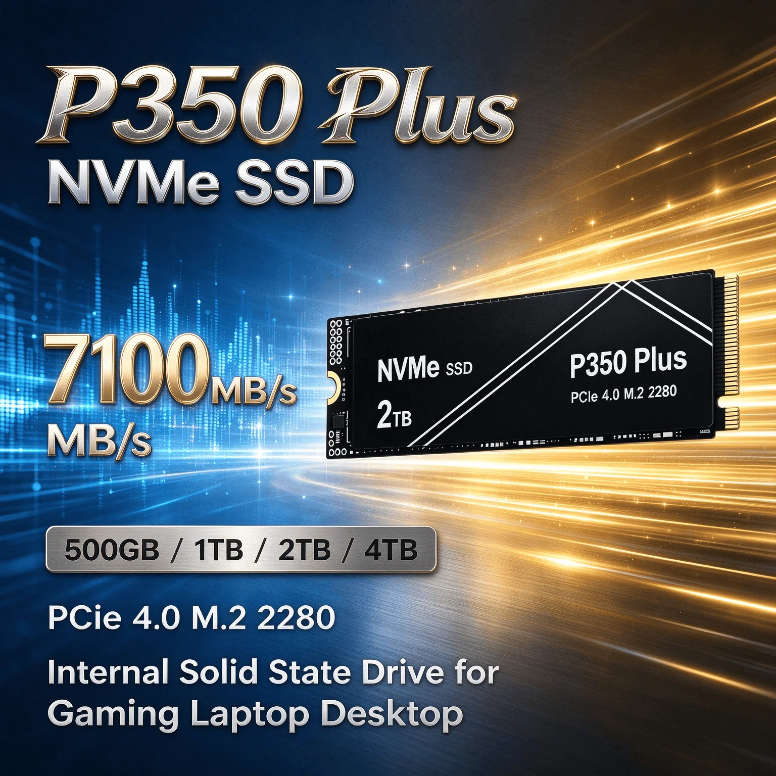 P350 Plus with 2X Speed Boost 7100MB/s NVMe SSD PCIe 4.0 M.2 2280 Shift Up to Gen4 Internal Drive for Laptop Desktop 2TB 4TB