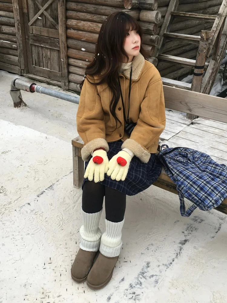 

VOUSALME зимняя женская хлопковая куртка с меховой подкладкой из ягненка, теплая верхняя одежда из натуральной кожи и меха с воротником-стойкой