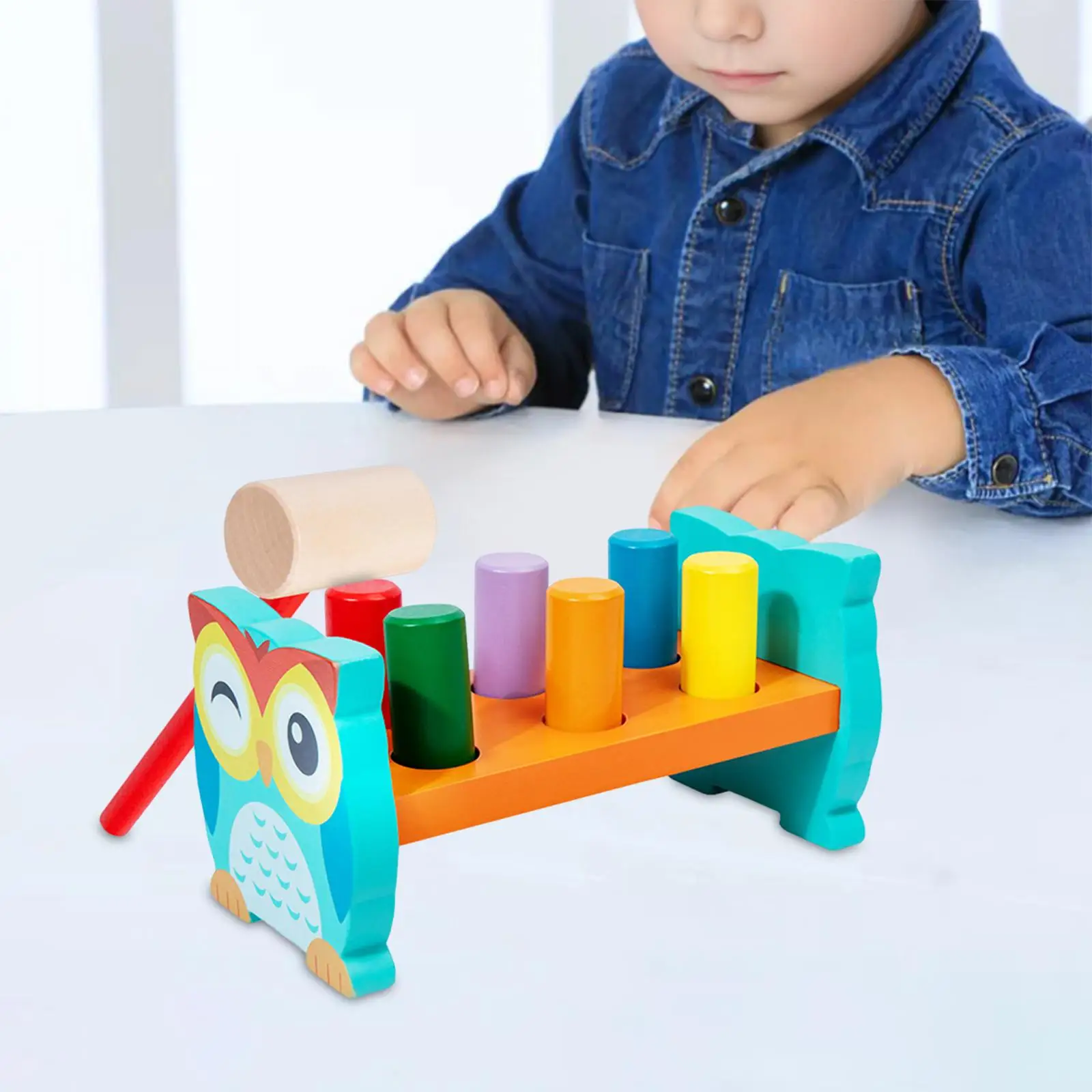 Pounding Bench Wood Toy Fine Motor Skills Wooden Toy with Mallet Wooden Pounding Bench for Party Favors Preschool Boy Girls Kids