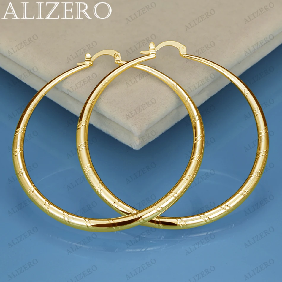 ALIZERO 18K złoto 50mm duże okrągłe kolczyki koła dla kobiet ślub zaręczyny urok Party biżuteria modne dodatki