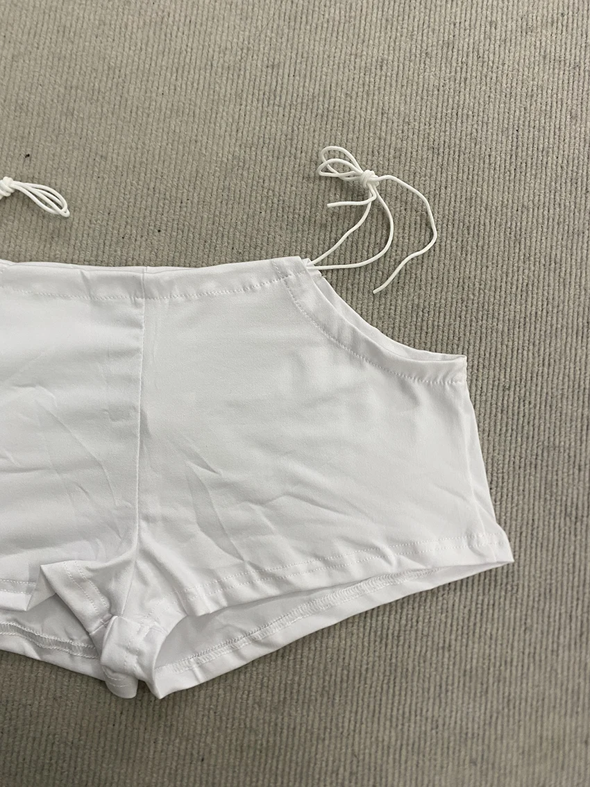 Y2K-Ästhetik Damen-Shorts mit seitlichen Bändern, niedriger Taille, Taschendesign, einfarbig, dehnbar, kurze Hose für Sommer, Strand, Streetwear, Lounge-Shorts – Detail 7