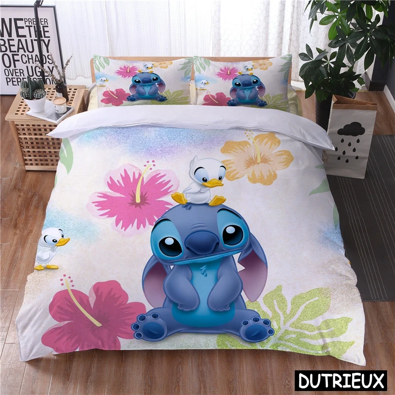 

Lilo And Stitch Kawaii Bedding Set Disney Cartoon Comforter Cover & Pillowcase Duvet Cover Set For Boys Girls Home Bedroom Decor