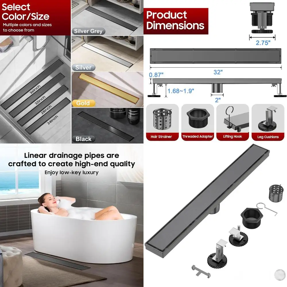 

Линейный душевой трап из нержавеющей стали 304 с вставкой под плитку и регулируемыми опорами для ванной комнаты и балкона