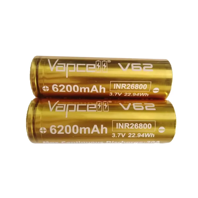 Highest Capacity V62 INR 26800 Battery 6200mAh High Power 3.7V CDR 25A Max 40A Rechargeable Battery For Strong Light Flashlight