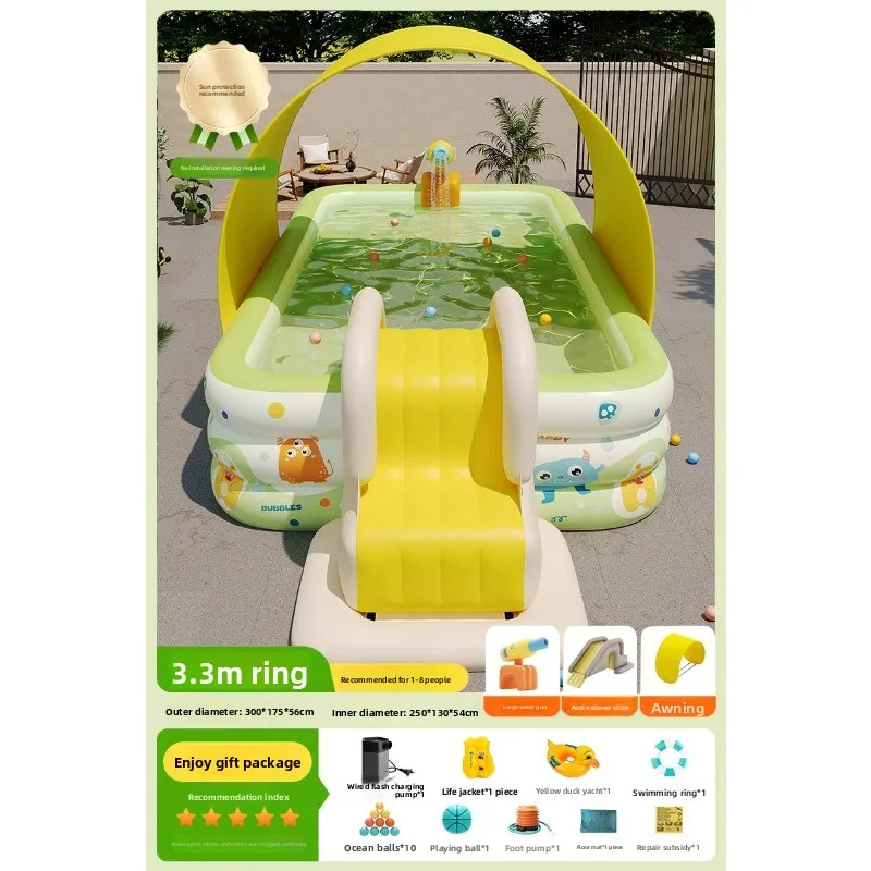 

Swimming Pool Home Outdoor with awning Slide Foldable large inflatable pool
