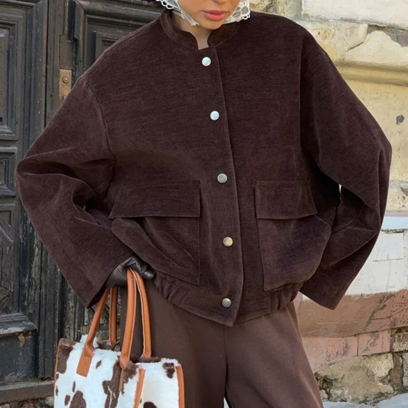 HKSH Frühling Herbst Neue frauen Jacke Stehkragen Einreiher Taschen Einfarbig Vielseitig Streetwear Fashion Mantel HK14918