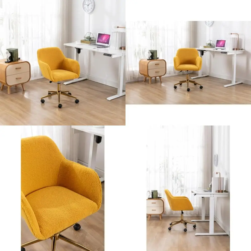 

Современное офисное кресло с регулируемой высотой, поворотное, с золотыми ножками и универсальными колесиками, желтое
