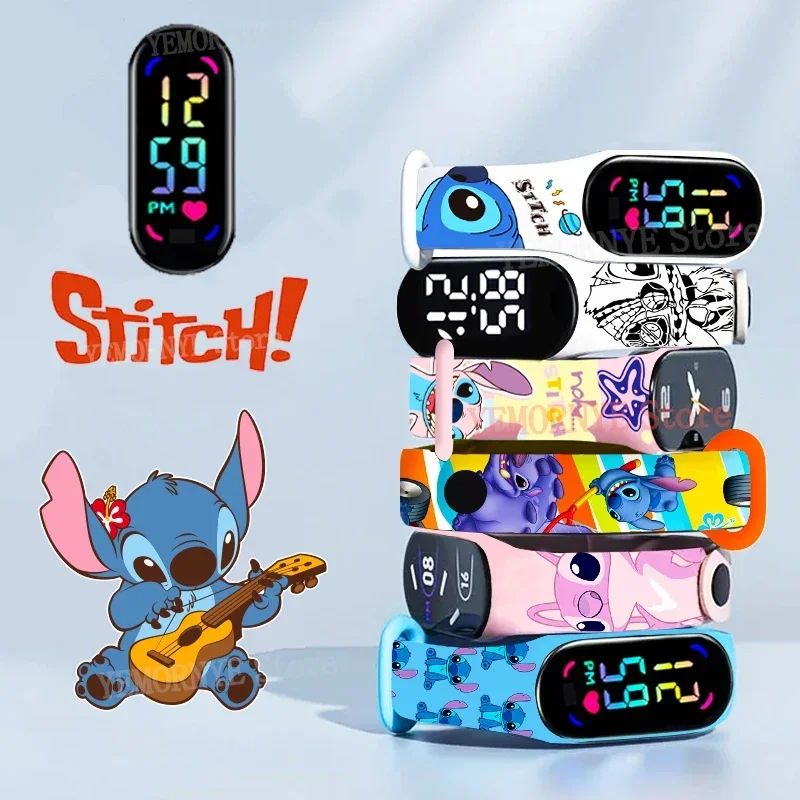 Disney Stitch-relojes digitales para niños, figuras de Anime, LED táctil luminoso, pulsera deportiva para niños, reloj Digital impermeable, juguete