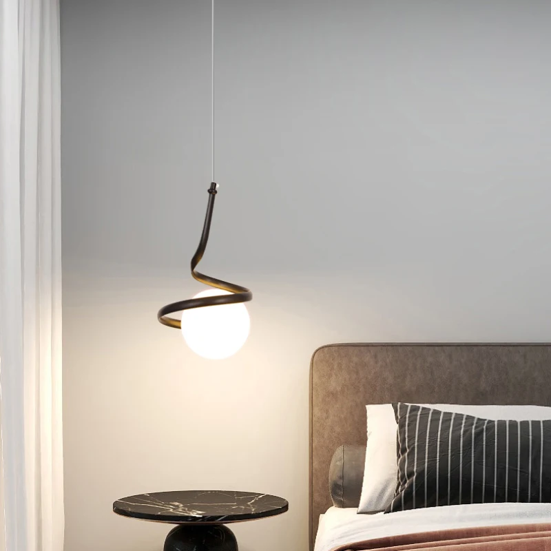 Nordic Light Luxury Bedroom Bedside Pendant Lights Milky White Spherical Glass Suspension Lamp Minimalist Modern Indoor Lighting