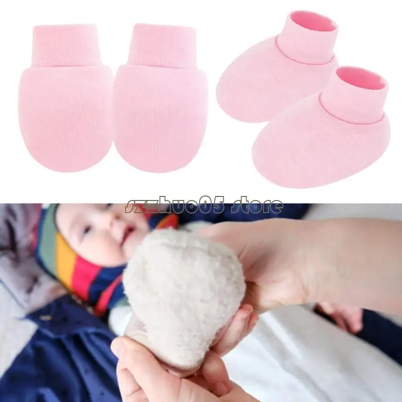 

M3GE Breathable Cotton Newborns Hand Cover Foot Protectors Anti Scratch Mittens with Matching Socks Enjoy Safe Sleep
