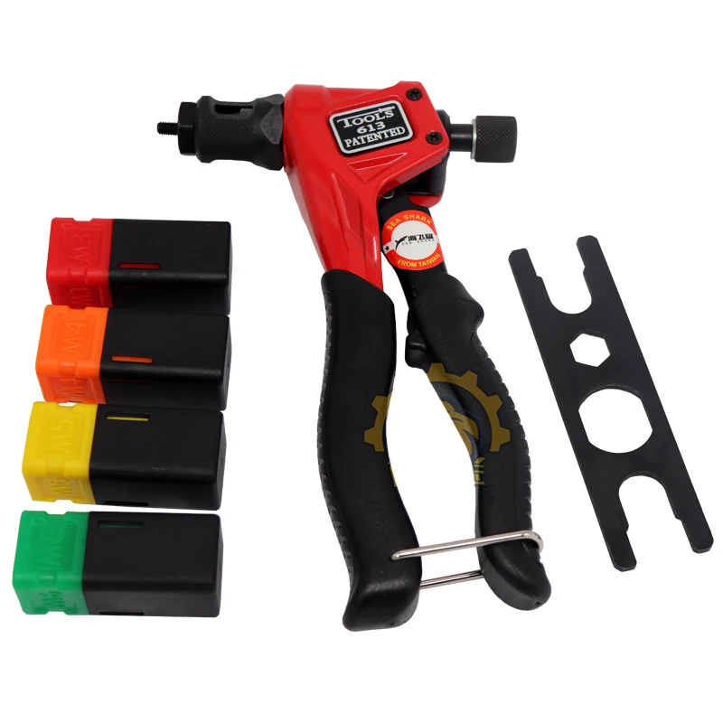 Hand Rivet Nut Kit with 4 Pcs Mandrels M3, M4, M5, M6, Easily Handling Riveting Rivet Gun Kit w Metric Nose Pieces