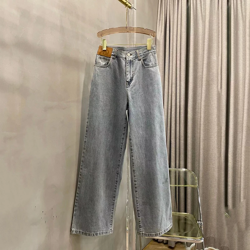 2024 summer new spray painting washed women\'s jeans Korean fashion versatile wide-leg pants high quality cotton pants y2k