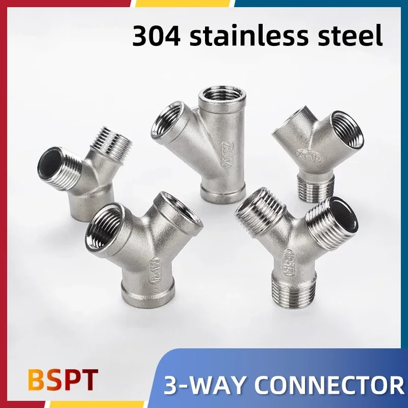 DN6/DN8/DN15/DN25 male+male+Female Threaded 3 Way Tee Y Pipe Fitting 1/4" 1/2" 3/4" 1" 1-1/4" BSPT Threaded 304 Stainless Steel