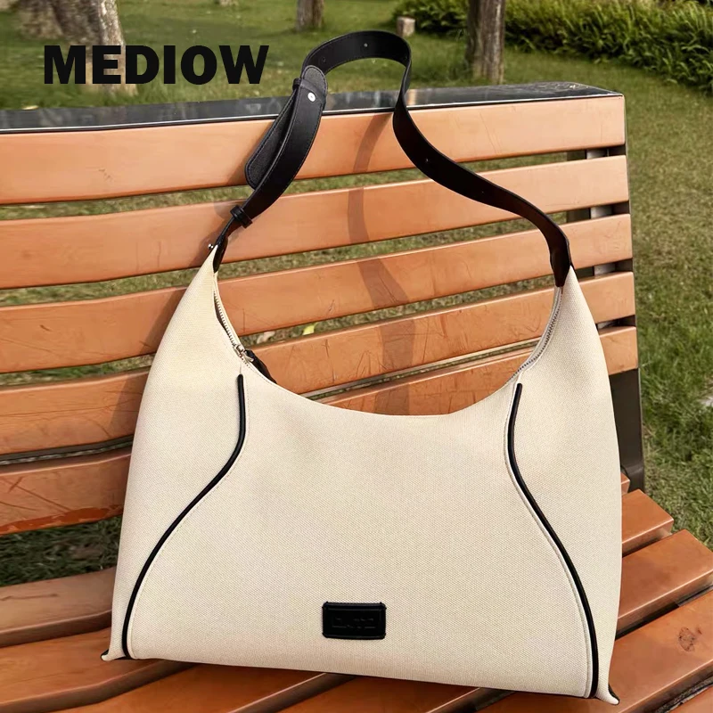 

MEDIOW Korean Casual Hobos Bag For Women Luxury Designer Handbag Purse 2024 New In Canvas Large Capacity Underarm Cloth Shoulder