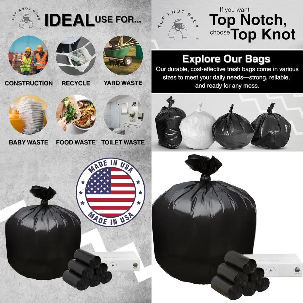 

33 Gallon Heavy-Duty Black Trash Bags, 150 Pack, Fits 30-35 Gallon Cans, 1.2 Mil, Made in USA