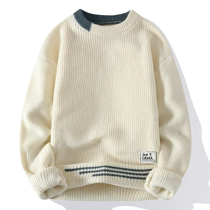 

2023 Winter Men's Round Neck Loose Pullover Sweater Korean Youth Fashion Casual