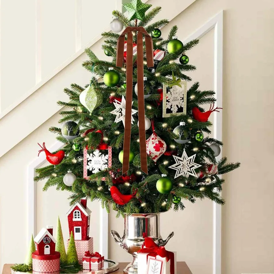 DiliComing المخملية الحلي شجرة عيد الميلاد الانحناء 6 قطعة أقواس عيد الميلاد البني لتغليف الهدايا 15x23 بوصة الحرف عطلة ديكور