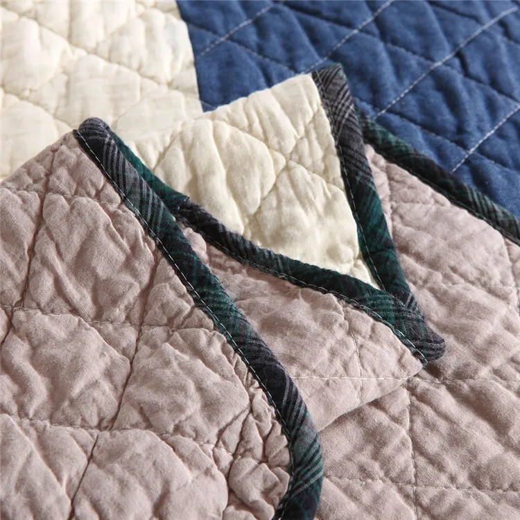 Patchwork-Baumwoll-Steppdecken-Set, 3-teilig, gesteppte Tagesdecke, Queen-Size-Bett, karierte Bettdecke, Decke im Schlafzimmer, Bettbezüge, Matratzenauflage – Detail 10